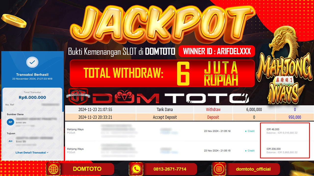 JACKPOT  SLOT MAHJONG WAYS 23 NOVEMBER 2024